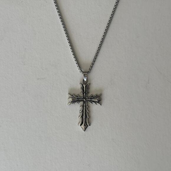 Y2K Grunge Cross Pendant Necklace Unisex Stainless Steel Chain New - Picture 9 of 13